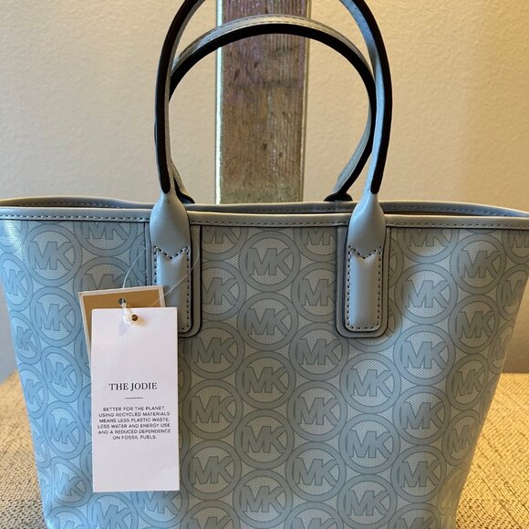 Michael Kors Jodie Small Logo Jacquard Tote Bag In Pale Ocean Blue - Picture 3 of 7